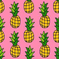 Cartoon doodle pineapple seamless pattern. Hand drawn fruit background. vector