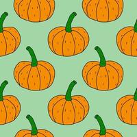 Cartoon linear doodle retro pumpkin seamless pattern. Abstract background with harvest. vector