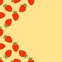 Card with cartoon red strawberry and empty space. Seamless border with strawberry  background. Fruit background. vector