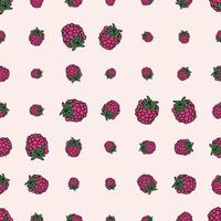 Halftone seamless pattern with cartoon doodle linear raspberry isolated on pink background. vector