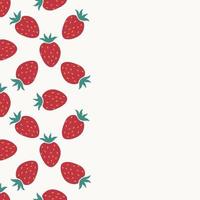 Card with cartoon red strawberry and empty space. Seamless border with strawberry  background. Fruit background. vector