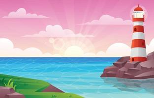 Beautiful Sea with Lighthouse Scenery vector