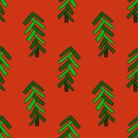 Cute cartoon Christmas spruce tree. Coniferous forest seamless pattern. Winter woodland background. vector