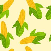 Vegetables seamless pattern. Corn with leaves background. vector