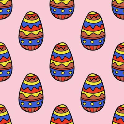 Seamless pattern with cartoon, doodle Easter egg with ornament.