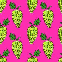 Seamless pattern with cartoon doodle linear grapes. Fruit background. vector