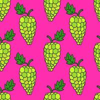 Seamless pattern with cartoon doodle linear grapes. Fruit background. vector