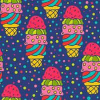 Colorful seamless pattern with ice cream cone and messy dots. vector