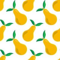 Colorful seamless pattern with yellow pear with leaves. Cute fruit background. vector