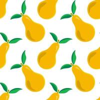 Colorful seamless pattern with yellow pear with leaves. Cute fruit background. vector