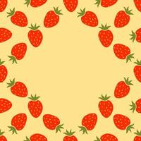 tarjeta con fresa roja de dibujos animados y espacio vacío. borde sin costuras con fondo de fresa. fondo de frutas. vector