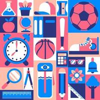 Seamless School Themed Geometric Shaped Object Pattern vector