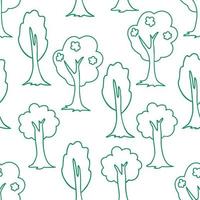 Seamless forest doodle pattern. Hand drawn sketch of trees background. vector