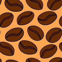 Seamless pattern with cartoon doodle linear coffee beans isolated on white background. vector