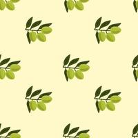 Green olive branch with berries and leaves seamless pattern. Vegetables background. vector