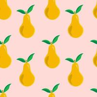Colorful seamless pattern with yellow pear with leaves. Cute fruit background. vector