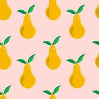 Colorful seamless pattern with yellow pear with leaves. Cute fruit background. vector