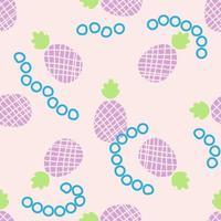 Cute tropical seamless pattern with pineapple, circle. Abstract colorful background with exotic fruit. Green, blue, pink. vector