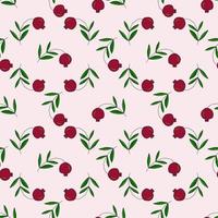 Doodle pomegranate on branch with leaves random seamless pattern. Fruit background. vector