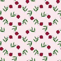 Doodle pomegranate on branch with leaves random seamless pattern. Fruit background. vector