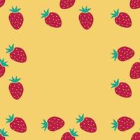 Card with cartoon red strawberry and empty space. Seamless border with strawberry  background. Fruit background. vector