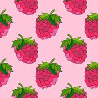 Seamless pattern with messy cartoon doodle linear raspberries isolated on pink background. vector