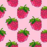 Seamless pattern with messy cartoon doodle linear raspberries isolated on pink background. vector