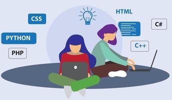 Programmer Womans Working. Vector illustration