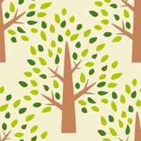 Cute forest seamless pattern with cartoon summer trees with green leaves isolated on beige background. Flat style. vector