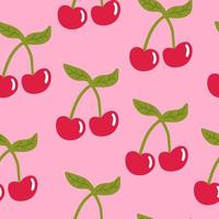 Cartoon cherry seamless pattern.  Fruit background. Wrapping paper, textile, cover, infinity card. vector