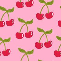 Cartoon cherry seamless pattern.  Fruit background. Wrapping paper, textile, cover, infinity card. vector