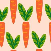 Cute seamless pattern with carrots and leaves. Vegetable, farm background. vector