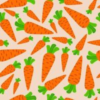 Cute seamless pattern with carrot and leaves in flat style. Vegetable, farm background. vector