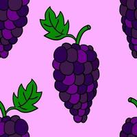 Seamless pattern with cartoon doodle linear grapes. Fruit background. vector