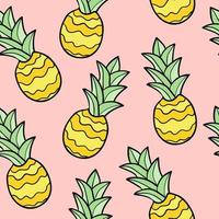 Cartoon doodle pineapple seamless pattern. Hand drawn fruit background. vector