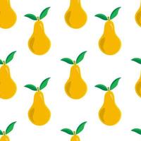 Colorful seamless pattern with yellow pear with leaves. Cute fruit background. vector