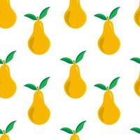 Colorful seamless pattern with yellow pear with leaves. Cute fruit background. vector