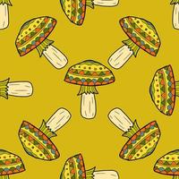 Cartoon doodle linear mushroom seamless pattern. Woodland, forest background. vector