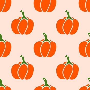 Cartoon linear doodle retro pumpkin seamless pattern. Abstract background with harvest. vector