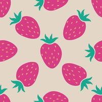 Seamless pattern with cartoon red strawberry. Fruit background. vector