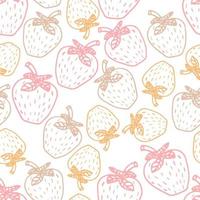 Pastel cute hand-drawn strawberry seamless pattern with white background. Fruit summer wrapping paper. vector