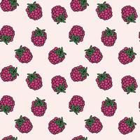 Seamless pattern with messy cartoon doodle linear raspberries isolated on pink background. vector