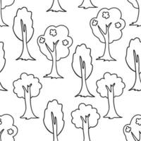 Seamless forest doodle pattern. Hand drawn sketch of trees background. vector