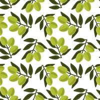 Green olive branch with berries and leaves seamless pattern. Vegetables background. vector