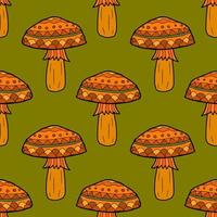 Cartoon doodle linear mushroom seamless pattern. Woodland, forest background. vector