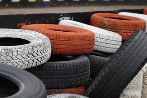 go kart area colored tires top barricade stacked old tires 2022 turkey ankara photo