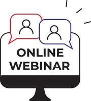 Online webinar communication, internet web conference, distance education, online course, video lecture, work from home icon with people icon vector