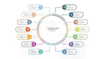 plantilla de infografía de círculo básico con 14 pasos, proceso u opciones, gráfico de proceso. vector