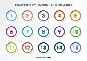 Bullet with number collection. Numbers from 1 to 15. Infographic buttons and points. vector