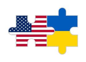 piezas de rompecabezas de banderas de estados unidos y ucrania. ilustración vectorial aislado sobre fondo blanco